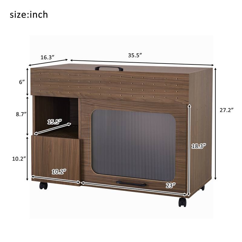 Furniture Style Multi-Use Cat Litter Box House with Storage