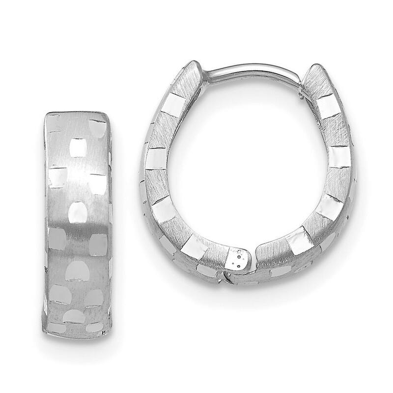 Curata 14k White Gold Sparkle-Cut 5x14mm Patterned Hinged Hoop Earrings