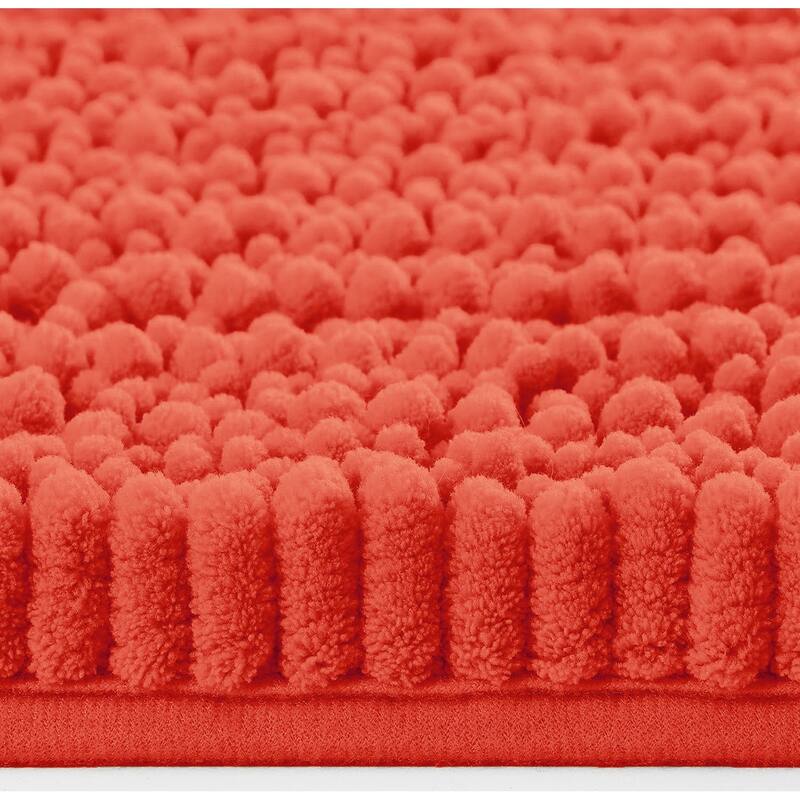 2 Piece Set Coral Soft Cozy Plush Chenille Bath Mat Bathroom Rug