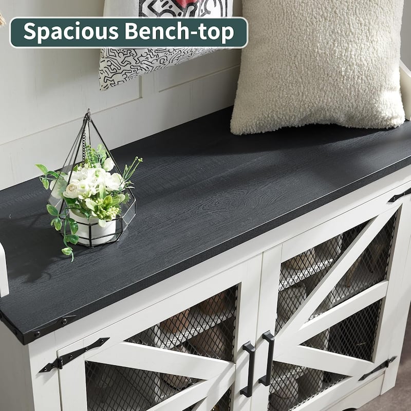 42" Wide Farmhouse Entryway Bench with Coat Rack, Mudroom Cabinet