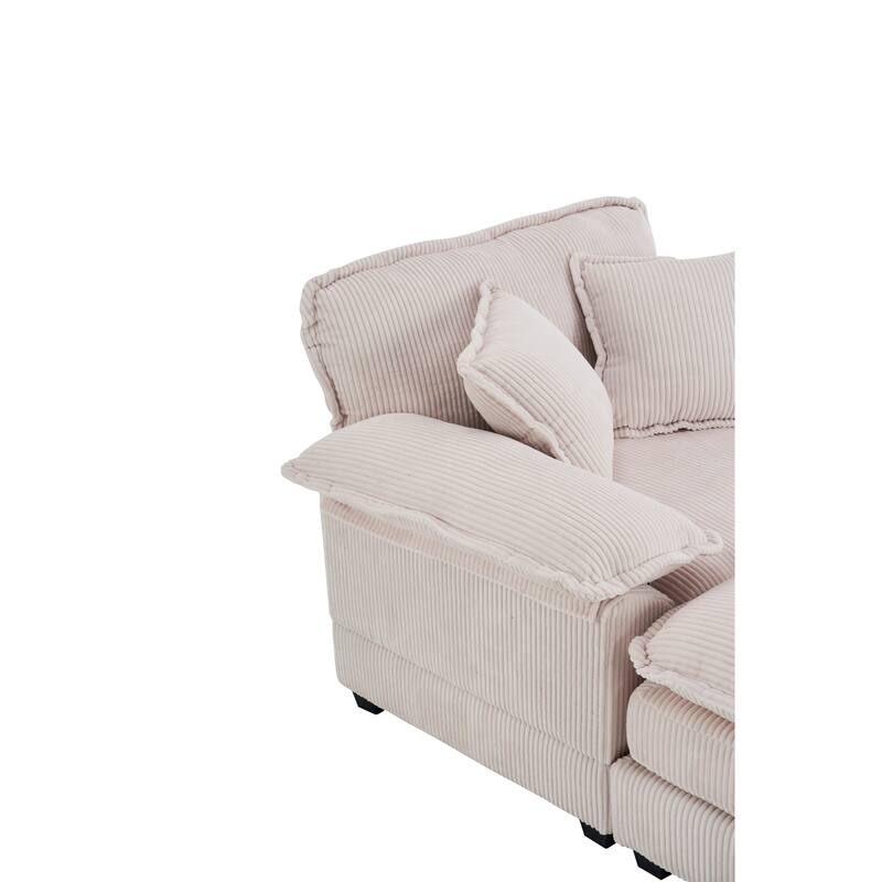 Corduroy Single Sofa Sets with Ottoman and 2 Toss Pillows, Deep Seat Design