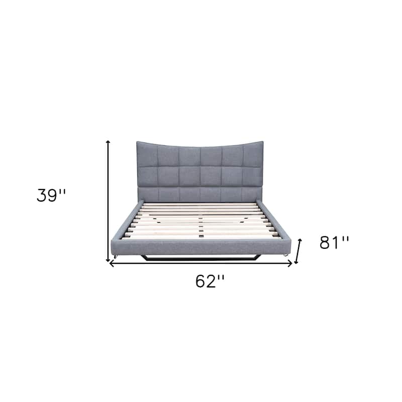 HomeRoots Gray Tufted Upholstered Full Bed Frame With LED Lighting And USB