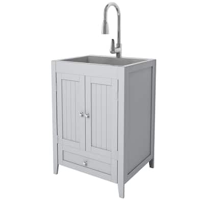 24 inch Laundry Cabinet Utility Sink Vanity, Stainless Steel Sink, Faucet and Cabinet Combo