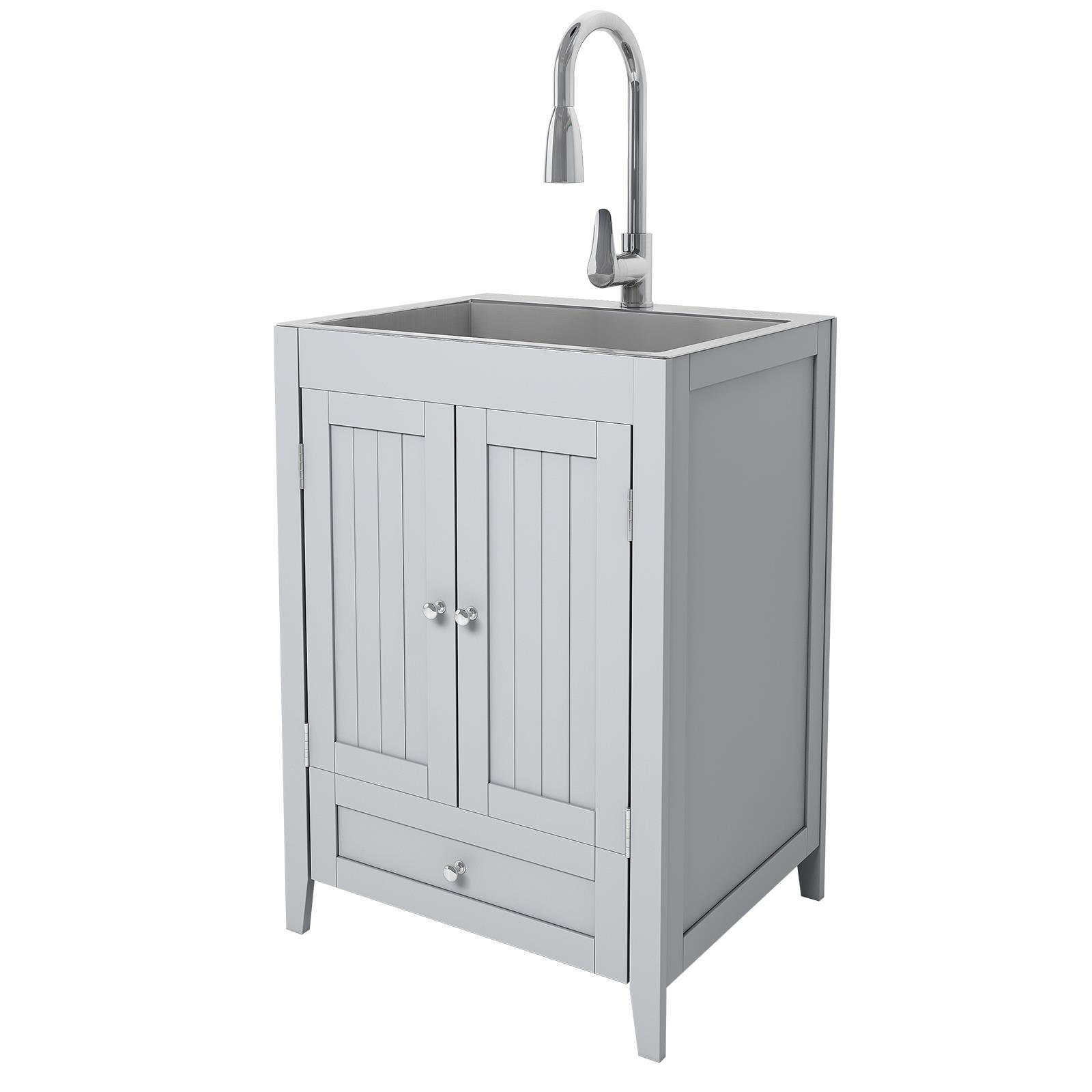 24 inch Laundry Cabinet Utility Sink Vanity, Stainless Steel Sink, Faucet and Cabinet Combo