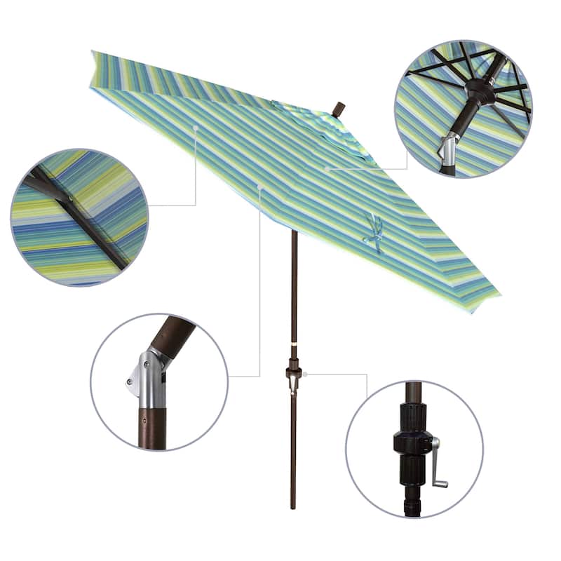 California Umbrella 9' Rd Golden State Series Patio Umbrella Bronze Aluminum Frame Crank Lift Collar Tilt Sunbrella