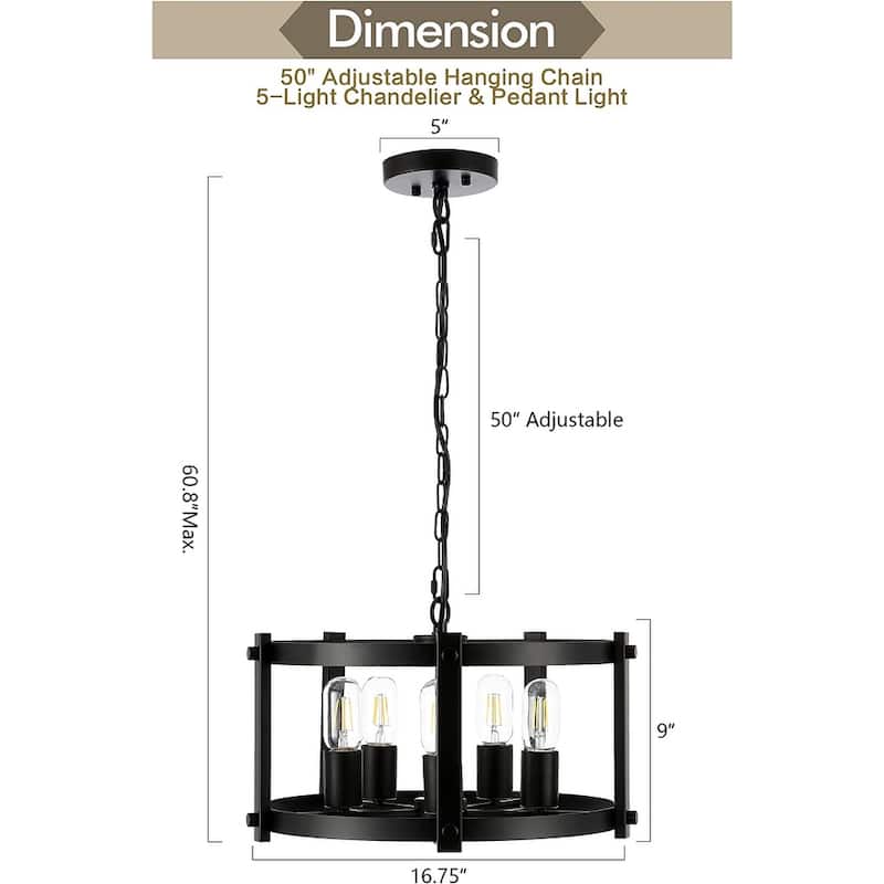 WINGBO Modern Round Pendant Light Chandelier 5-Light Hanging Lantern Light - N/A