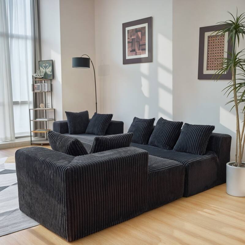 130.31" Modular U-Shaped Sectional Sofa with Striped Corduroy Fabric for Freely Layout