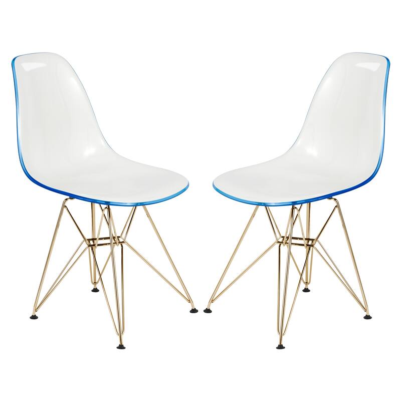 Cresco Plastic Dining Side Chair with Eiffel Base in Gold Set of 2 by LeisureMod