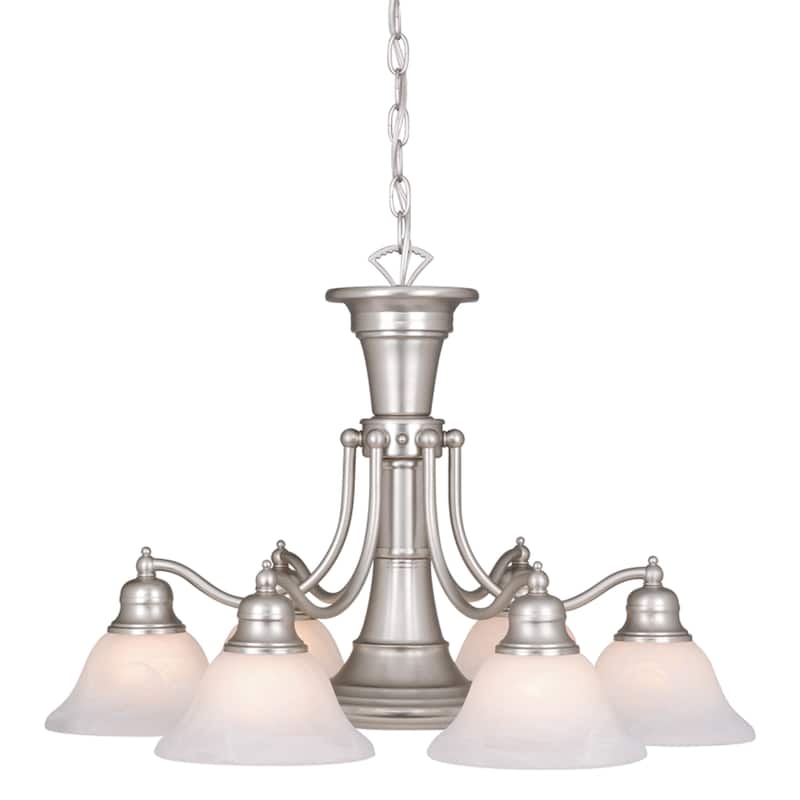 Standford 6L Brushed Nickel Chandelier with Down Light and Switch - 26-in W x 18-in H x 26-in D - Brushed Nickel - 26-in W x 18-in H x 26-in D