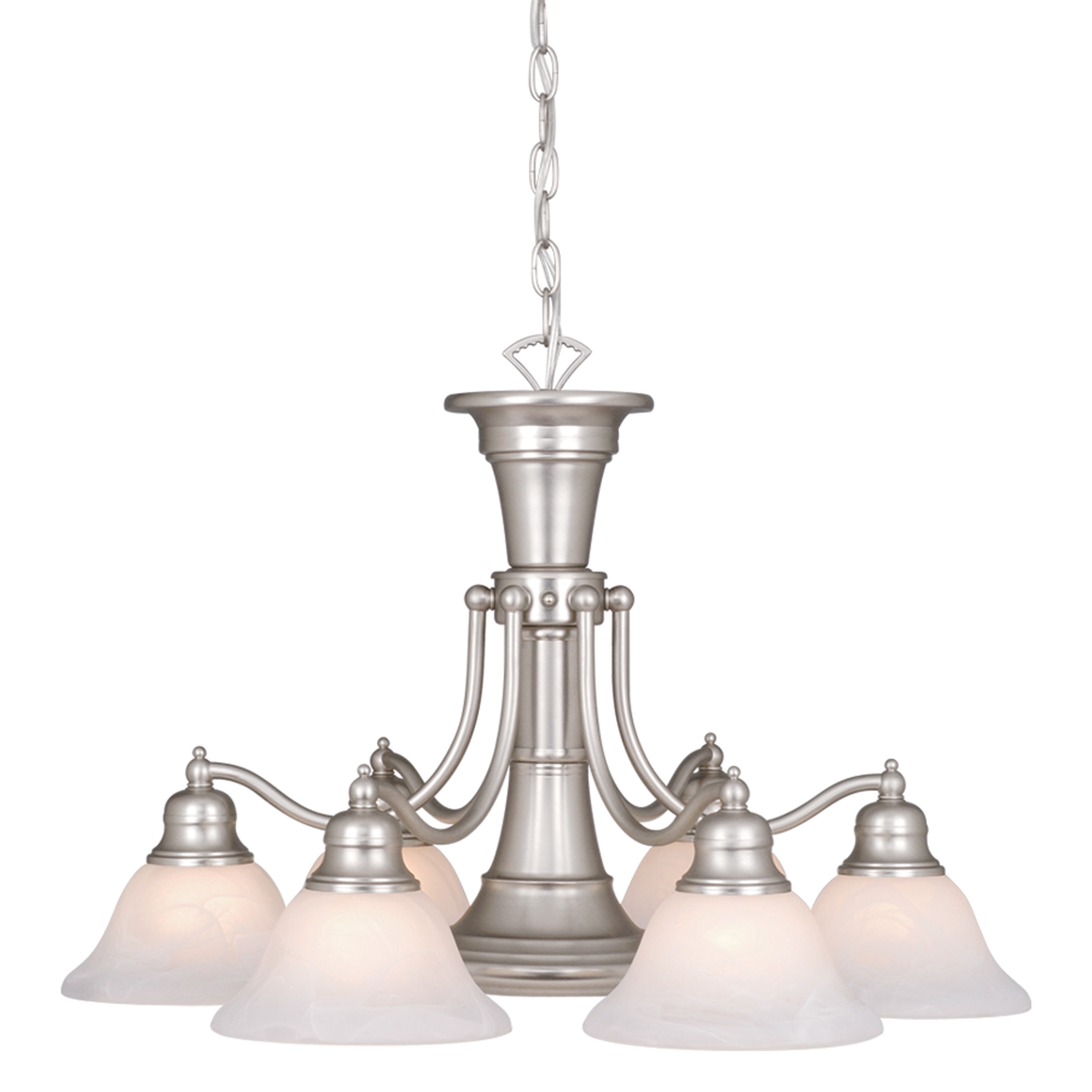 VAXCEL Standford 6L Brushed Nickel Chandelier with Down Light and Switch - 26-in W x 18-in H x 26-in D