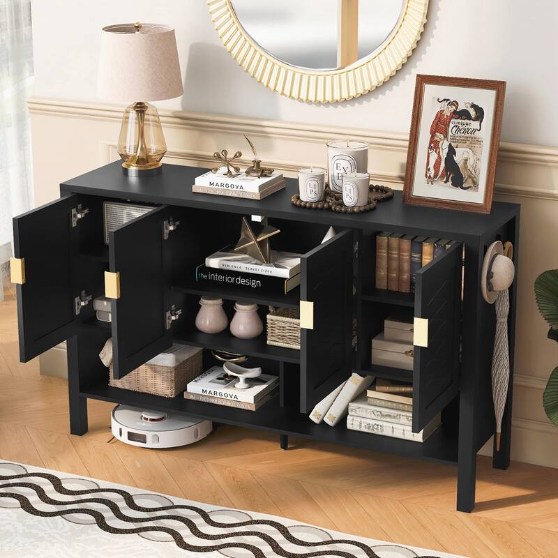 Modern Cabinet with Double Hooks,Suitable for Living Room, Hallway, Dining,Office - Black