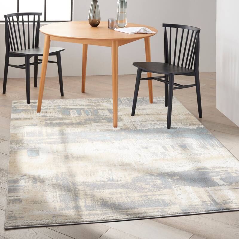 Calvin Klein Enchanting Contemporary Abstract Area Rug - 5' 3" x 7' 3" - Ivory/Seaglass - Rectangle