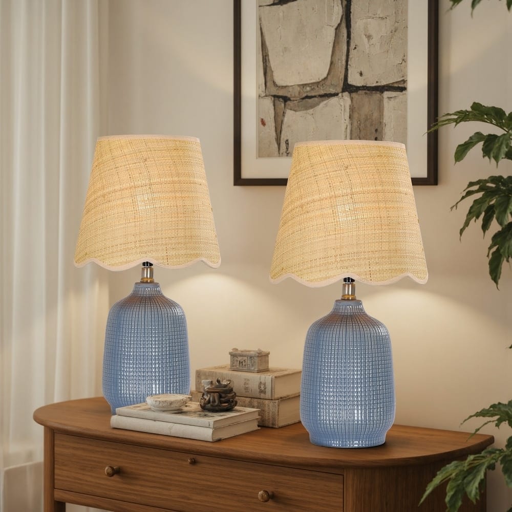 18.9" Ceramic LED Table Lamp, Living Room Lamps For End Tables