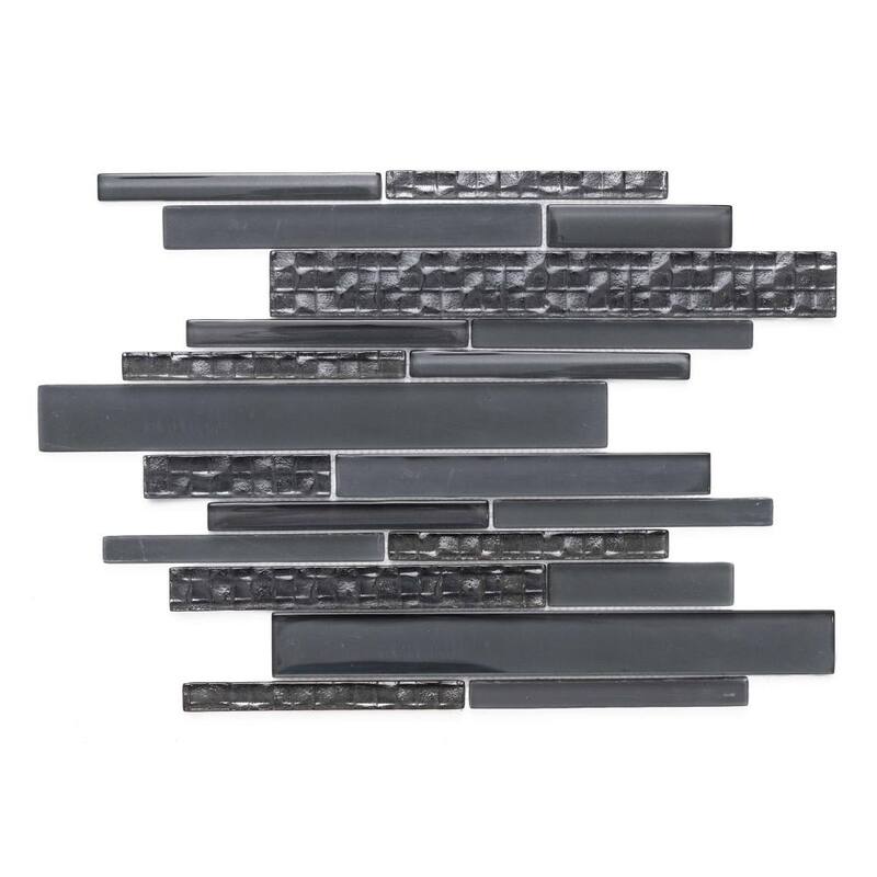 The Tile Life Karma Random Sized Brick Charcoal 12x12 Textured Glass Mosaic Backsplash & Wall Tile