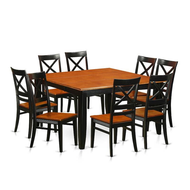 9 Piece Dining Room Furniture Set - Square Table with Butterfly Leaf & 8 Chairs - 54x54 Inch