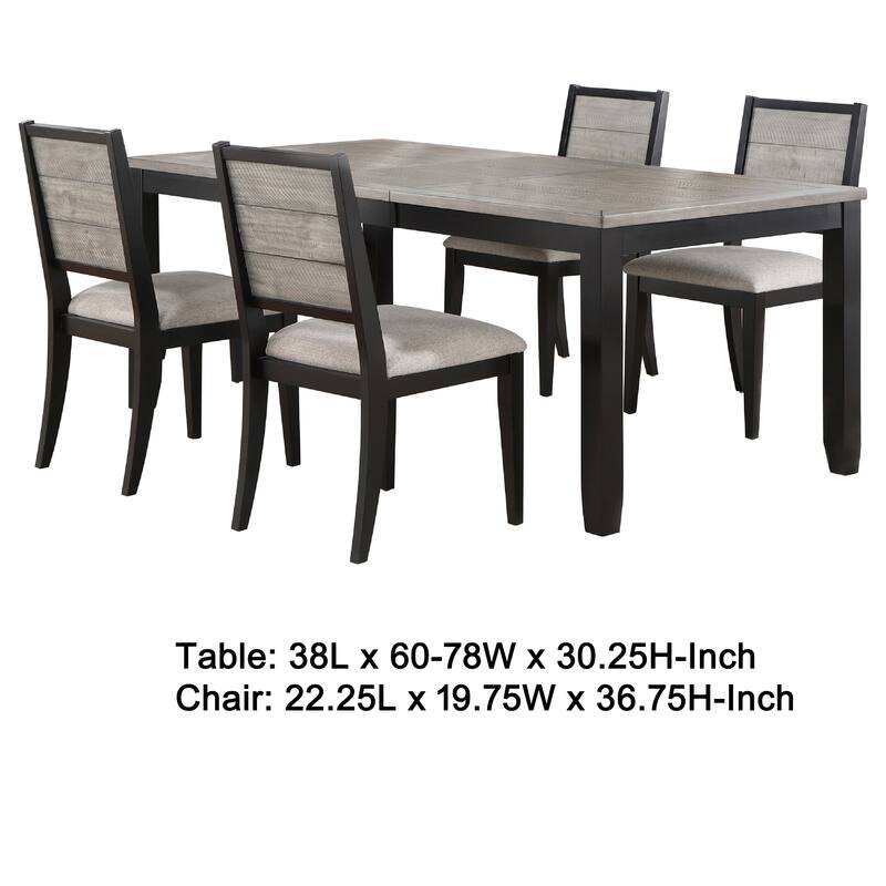 Elina 5pc Extendable Dining Table with 4 Chairs, Farmhouse Gra,y Black