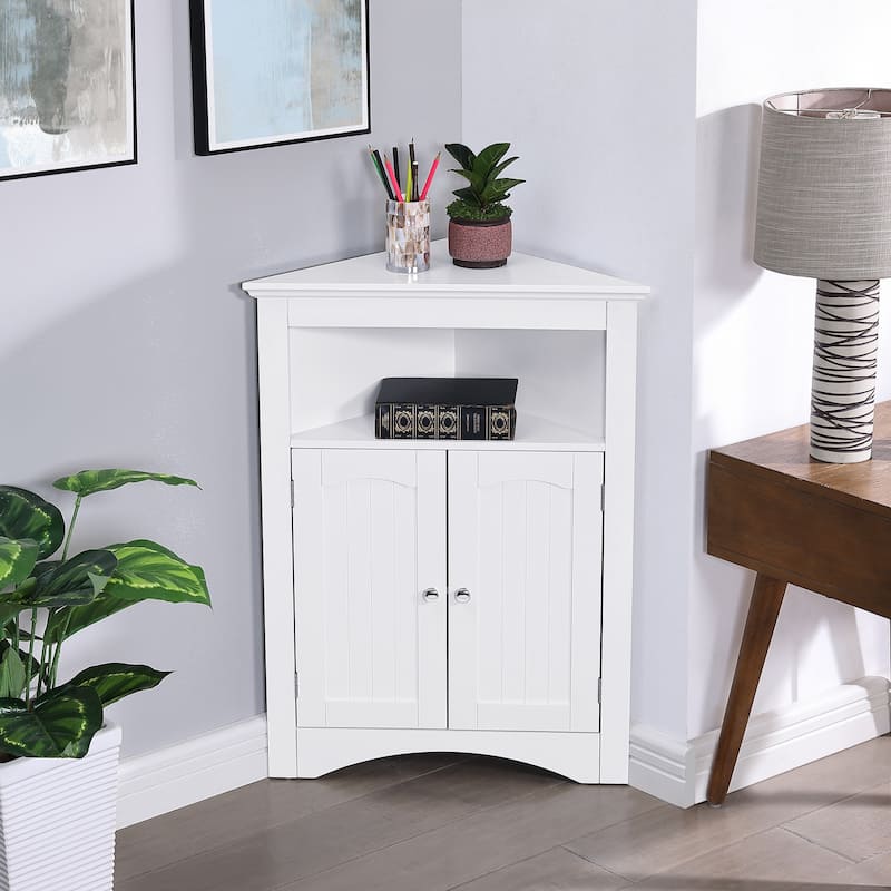 Versatile Corner Storage Solution - Freestanding Cabinet with Adjustable Shelves & Doors for Bathroom, Kitchen or Living Room‌ - White