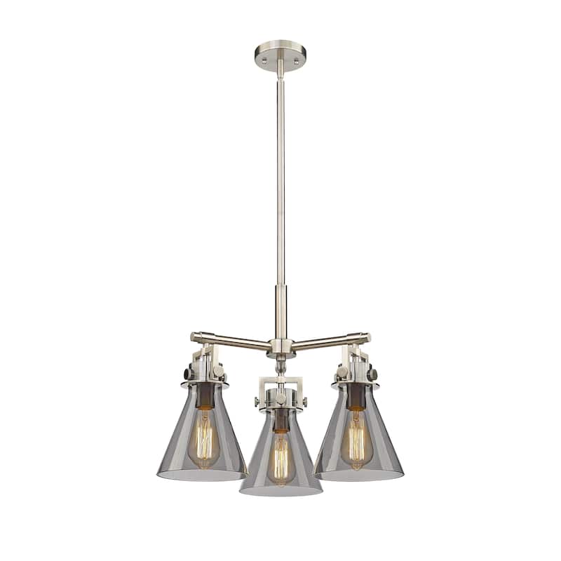 Innovations Lighting Newton Cone - 3 Light 7" Stem Hung Pendant - Satin Nickel/Light Smoke