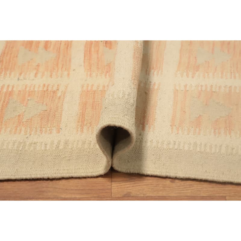 Hand Woven Oriental 100% Wool Carpet Southwestern Tribal Beige & Ivories Kilim Area Rug - 7' 9'' X 4' 10''