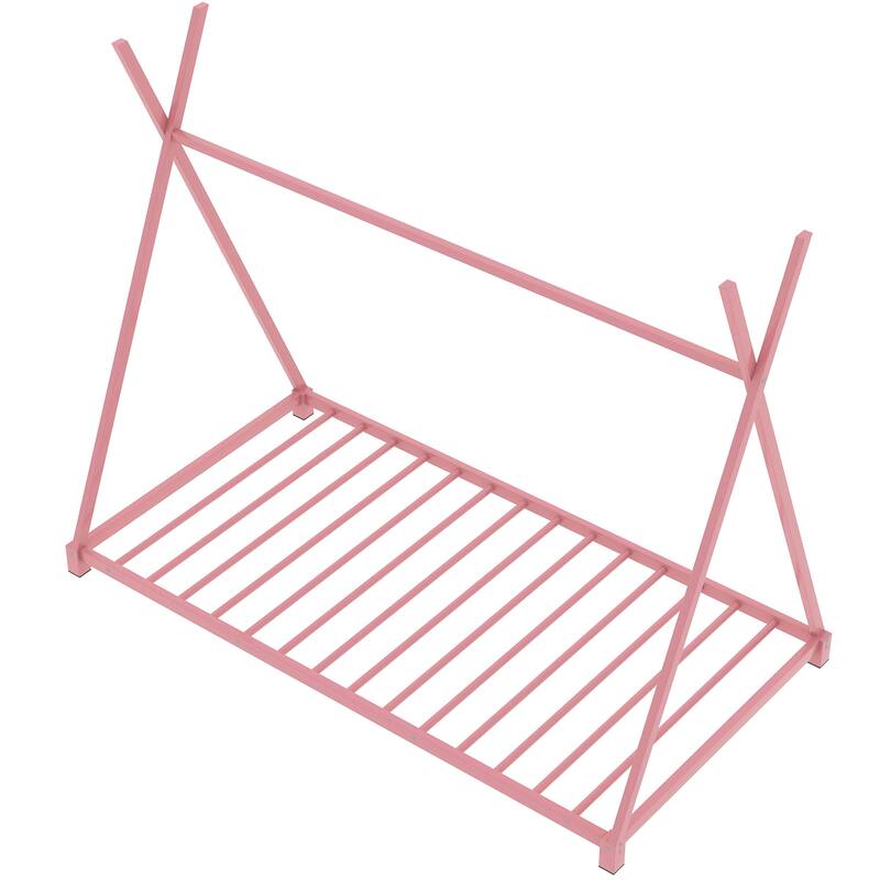 Twin Size Metal House Platform Bed with Triangle Structure for Bedroom