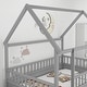preview thumbnail 2 of 42, Pine Wood Floor Bed with House Roof Frame, Fence Guardrails for Kids, Boys and Girls