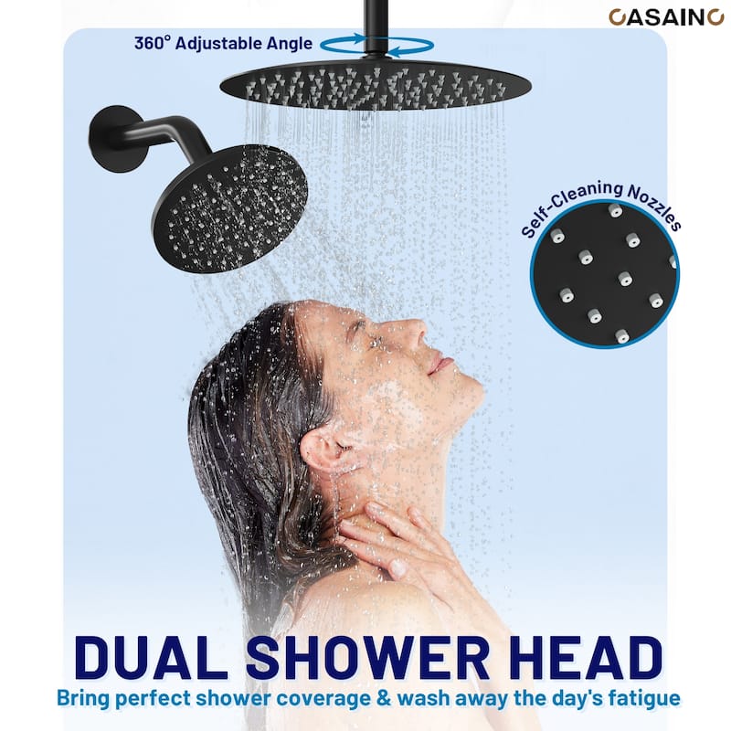 3-Spray Patterns 1.8 GPM 12 in. and 6 in. Dual Shower Head and Handheld Shower Head with Digital Display and Pressure-Balanced