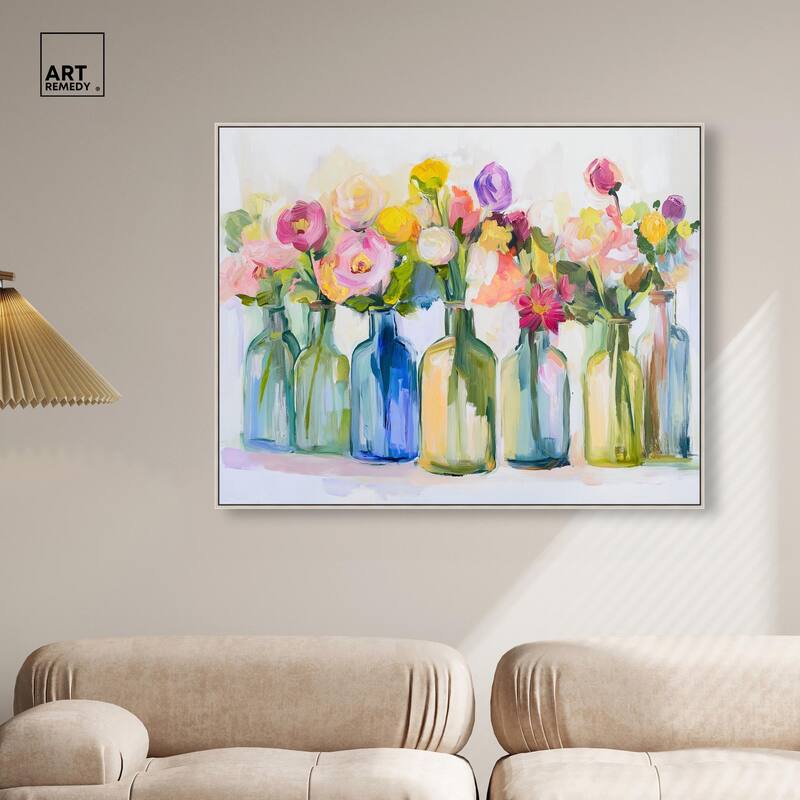 Bottles and Blooms Canvas by Art Remedy