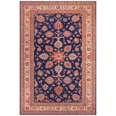Southwestern Super Kazak Harmony Blue/Beige Hand Knotted Wool Rug - 7'11'' x 11'2''