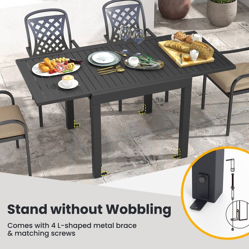 Gymax 7PCS Expandable Outdoor Dining Set w/Slatted Tabletop & Seats