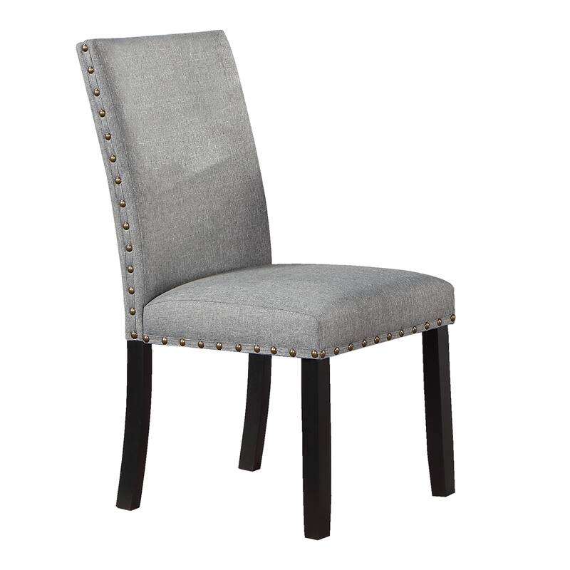 Modern Grey Fabric Dining Chairs with Plush Cushions and Nailhead Trim