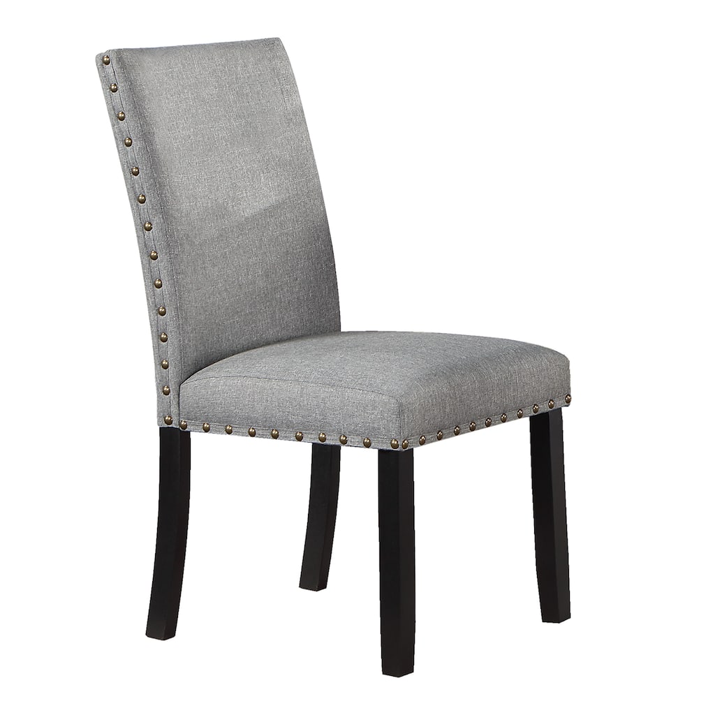 Modern Grey Fabric Dining Chairs with Plush Cushions and Nailhead Trim