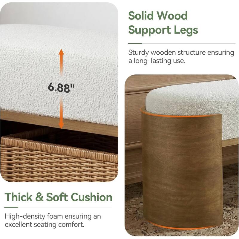 47.24" Upholstered Entryway Bench, Solid Wood End of Bed Bench for Bedroom