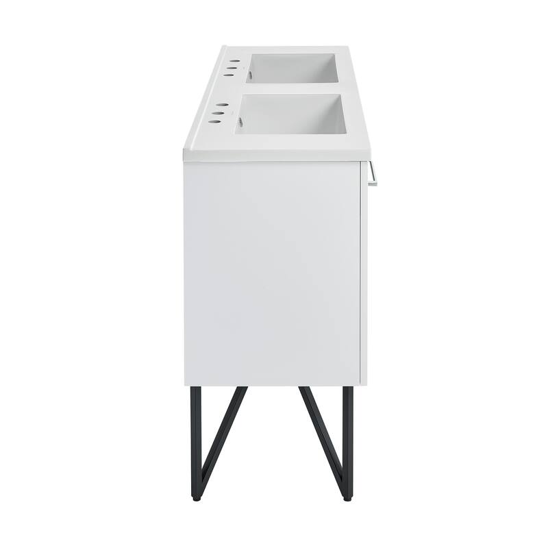 Annecy 60 In. White, Double Basin Bathroom Vanity With White, 3-Hole ArtificialStone Sink Top