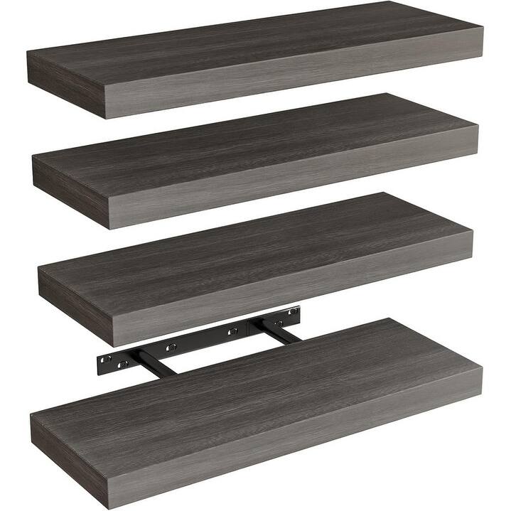 Floating Shelves, Rustic Wood Finish Wall Shelves Set of 4 - 15.8"D x 5.5"W x 1.2"H -  Grey