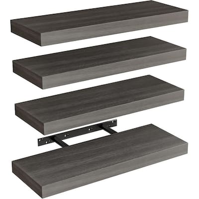 Floating Shelves, Rustic Wood Finish Wall Shelves Set of 4 - 15.8"D x 5.5"W x 1.2"H
