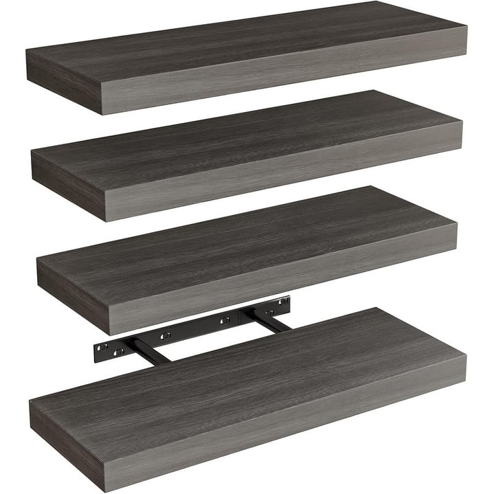 Floating Shelves, Rustic Wood Finish Wall Shelves Set of 4 - 15.8"D x 5.5"W x 1.2"H