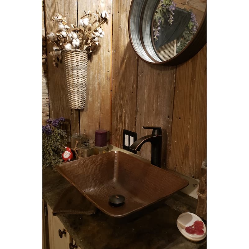 17-in Rectangle Wired Rim Vessel Hammered Copper Sink (VREC17WDB)