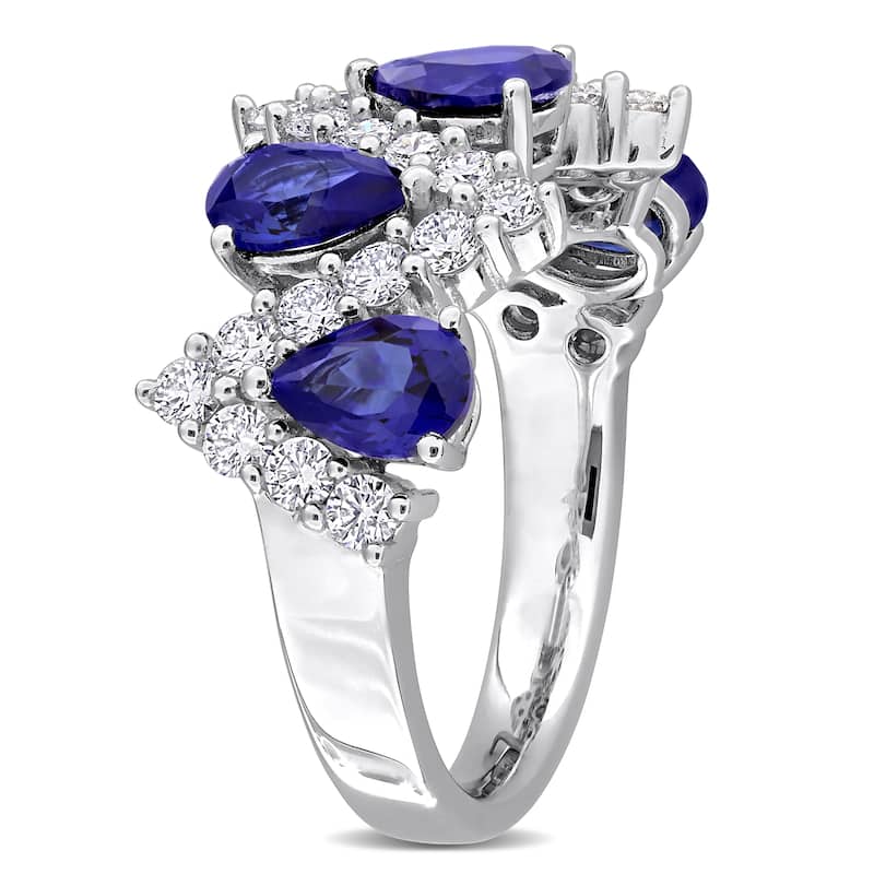 Miadora 3 1/2ct TGW Created Blue Sapphire 7/8ct TW Lab-Grown Diamond Ring Sterling Silver