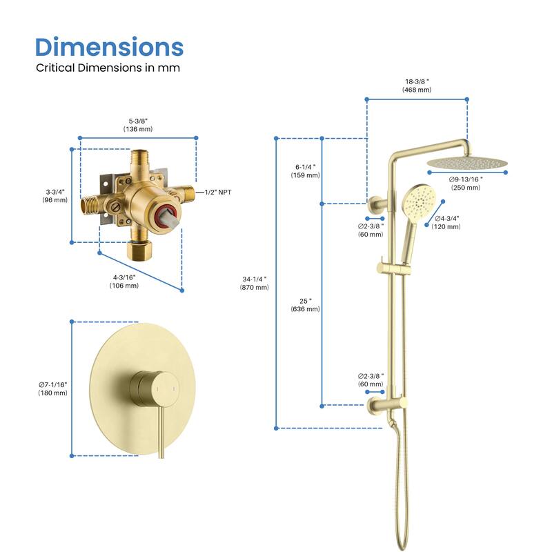 Circular Pressure Balanced 2-Function Shower Column with Rough In Valve