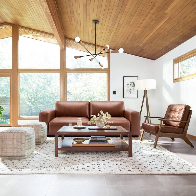 95" Oversized 3-Seater Sofa - Extra Deep Seats & Wide Arms, Down-Filled PU Leather Couch for Living Room, Apartment