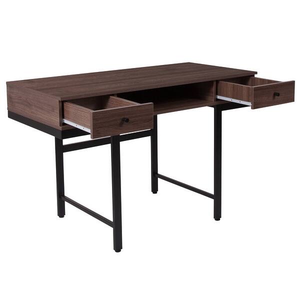 Shop Dark Ash Wood Grain Finish Computer Desk With Drawers And Black Metal Legs Overstock 27066830