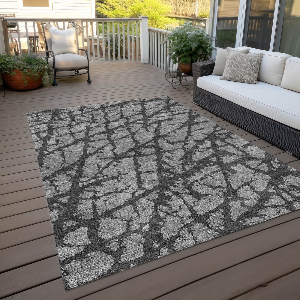 Machine Washable Indoor/ Outdoor Abstract Contemporary Chantille Rug