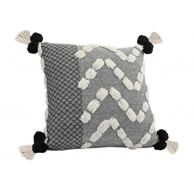 HomeRoots 20" X 20" Black Gray And Cream 100% Cotton Geometric Zippered Pillow