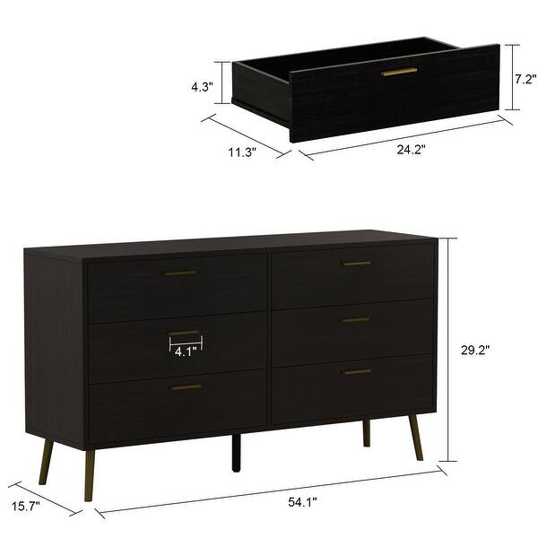 Timechee Modern 6 Drawer Storage Chest Double Dresser Sideboard