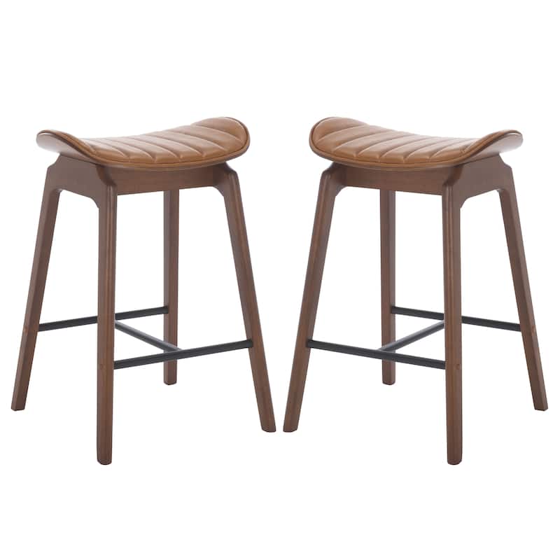 SAFAVIEH COUTURE Elline Wood Counter Stool (Set of 2) - 18"W x 18"D x 27"H - Walnut/Brown