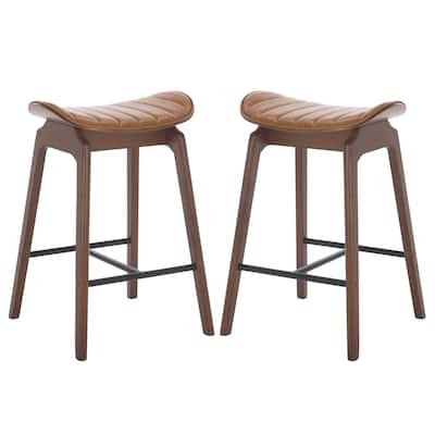 SAFAVIEH COUTURE Elline Wood Counter Stool (Set of 2) - 18"W x 18"D x 27"H