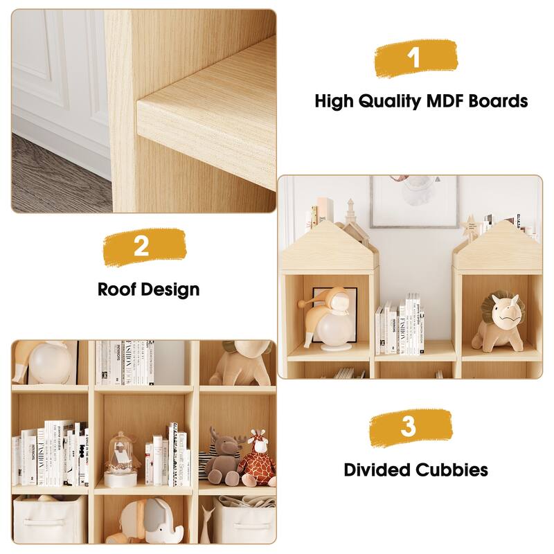 Toy Storage Organizer,8-Cubby Kids Bookshelf Natural Bookcase ,Toddlers Cabinet Shelf