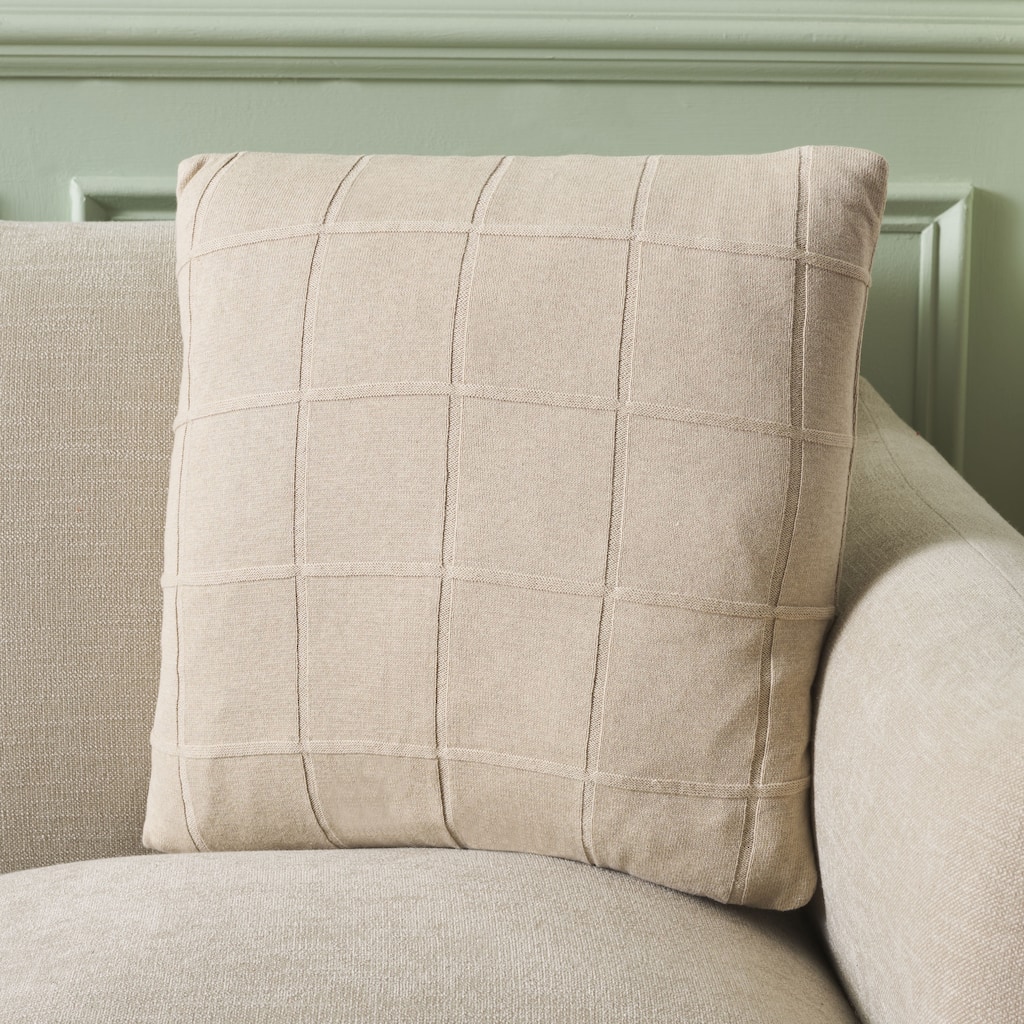 SAFAVIEH Home Mari 18-inch Square Light Beige Cotton Decorative Pillow
