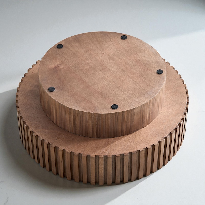 31.49'' Modern Round Coffee Table with Storage, Small Pedestal Coffee Table for Apartment or Living Room