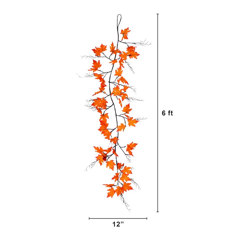 6-ft Pre-Lit Autumn Maple Artificial Fall Garland with 54 Lights